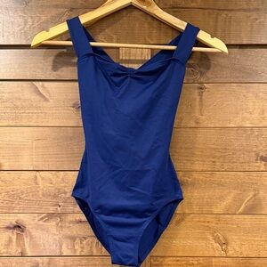Gaynor Minden Navy Blue Wide Strap Pinch Front Leotard size small - like new